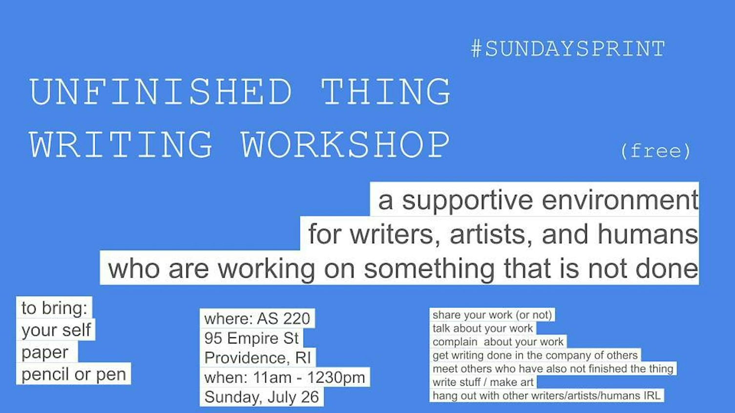 FREE Unfinished Thing Writing Workshop
