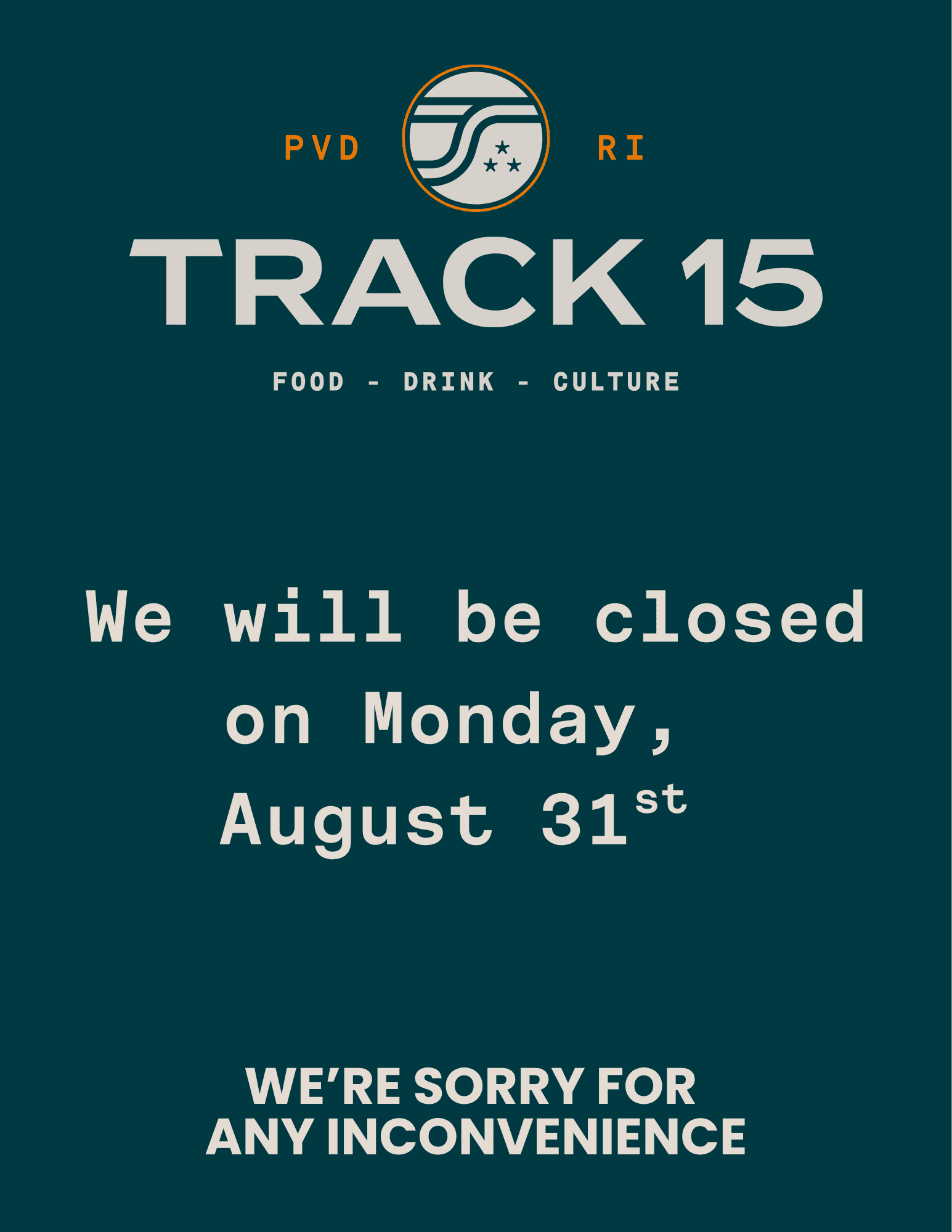 CLOSED ALL DAY – AUGUST 31
