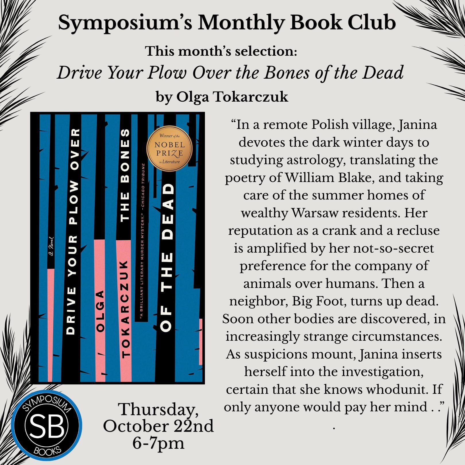 Symposium’s October Book Club! “Drive Your Plow Over the Bones of the Dead”